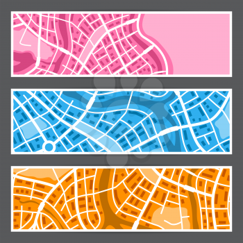 Abstract city map banners. Illustration of streets, roads and buildings.