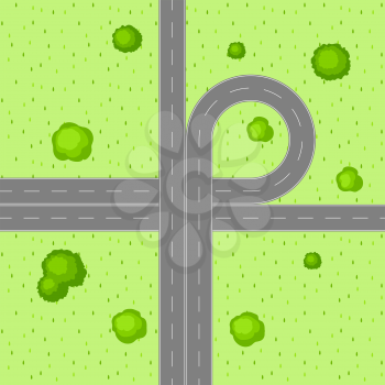 Top view of road junction. Scene with highway and trees in countryside.