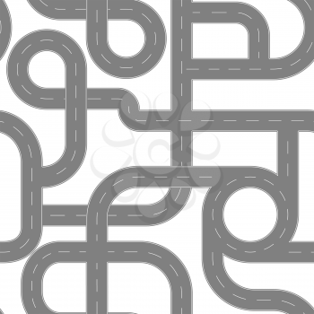 Seamless pattern top view of roads. Crossroads and junctions on white background.