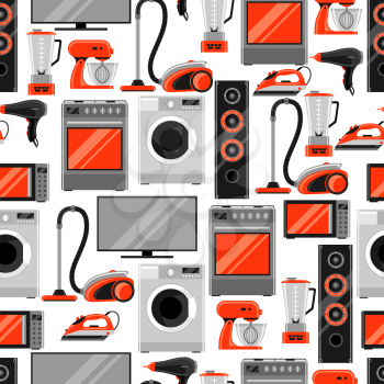 Seamless pattern with home appliances. Household items for sale and shopping advertising background.