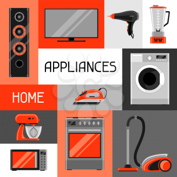 Background with home appliances. Household items for sale and shopping advertising poster.