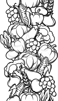 Harvest seamless pattern. Autumn illustration with seasonal fruits and vegetables.