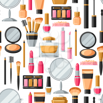 Cosmetics for skincare and makeup. Seamless pattern for catalog or advertising.