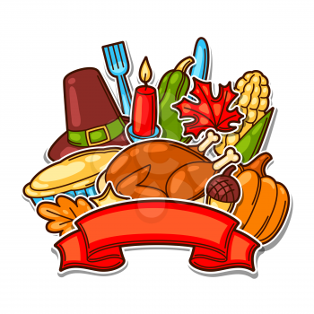 Happy Thanksgiving Day background with holiday objects.