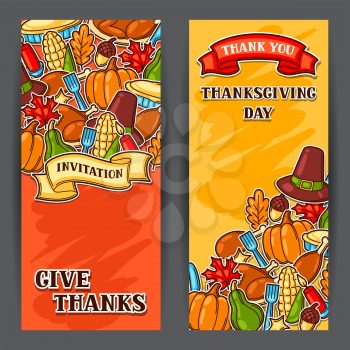 Happy Thanksgiving Day banners with holiday objects.