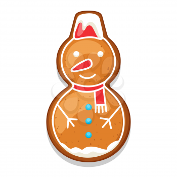 Gingerbread cookies snowman. Illustration of Merry Christmas sweets.