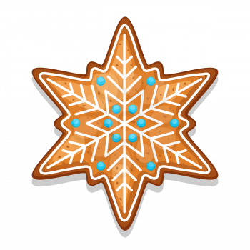 Gingerbread cookies snowflake. Illustration of Merry Christmas sweets.