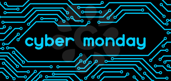 Cyber monday sale banner. Online shopping and marketing advertising concept. Pattern of microchip elements.