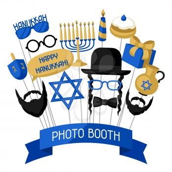 Happy Hanukkah photo booth props. Accessories for festival and party.