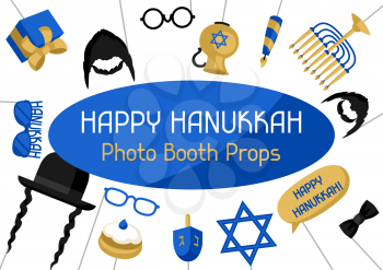 Happy Hanukkah photo booth props. Accessories for festival and party.