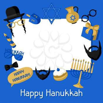 Happy Hanukkah frame with photo booth stickers. Accessories for festival and party.