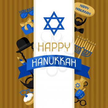 Happy Hanukkah card with photo booth stickers. Accessories for festival and party.