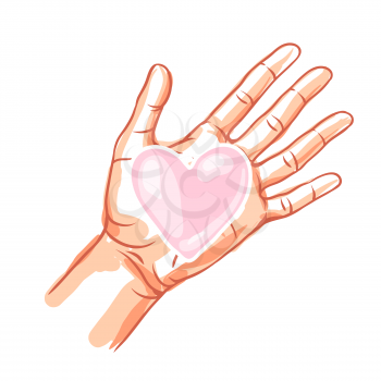 One hand hold heart. Illustration of helping each other, care and protection.