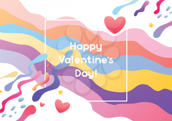Valentine Day greeting card. Romantic background with hearts and rainbow.