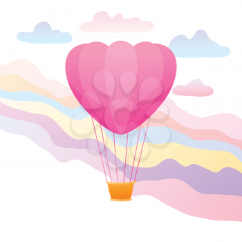 Happy Valentine Day greeting card. Background with hot air balloon.