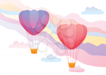 Happy Valentine Day greeting card. Background with hot air balloons.