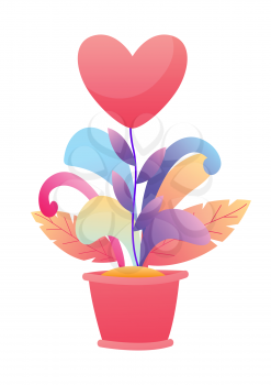 Happy Valentine Day greeting card. Background with flower heart in pot.