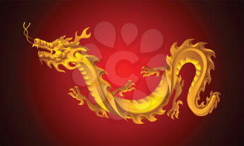 Illustration of Chinese dragon. Mascot or tattoo. Traditional China symbol. Asian mythological golden animal.