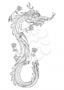 Illustration of Chinese dragon. Coloring page for printing and drawing. Traditional China symbol. Asian mythological black animal.