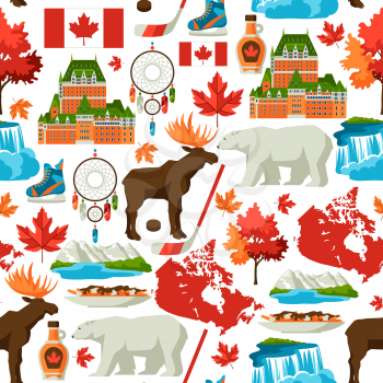 Canada seamless pattern. Canadian traditional symbols and attractions.