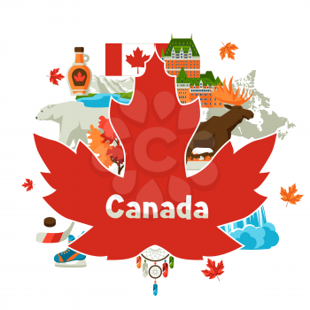 Canada background design. Canadian traditional symbols and attractions.