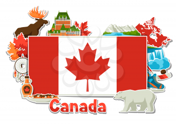 Canada sticker background design. Canadian traditional symbols and attractions.