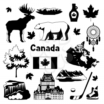 Canada icons set. Canadian traditional symbols and attractions.