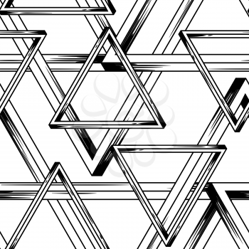 Impossible infinite triangles seamless pattern. Sacred pyramid hand drawn illustration.