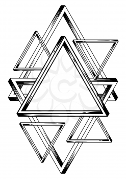 Impossible infinite triangles background. Sacred pyramid hand drawn illustration.