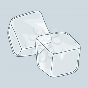 Two ice cubes set on white background. Stylized illustration.