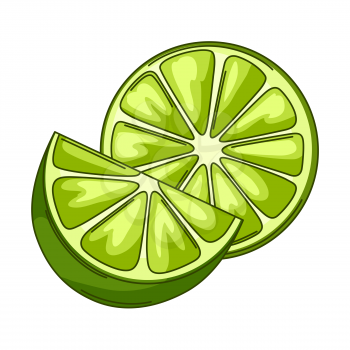 Illustration of limes whole and slices. Green stylized citrus fruits.