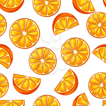 Seamless pattern with oranges. Fresh healthy juice. Stylized citrus fruits whole and slices.