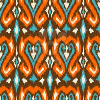 Ikat geometric folklore pattern. Ethnic folk ornament texture. Tribal mengikat textile. Aztec, Indian, Scandinavian, Gypsy or Mexican fabric.