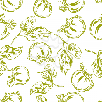 Seamless pattern with apples and leaves. Stylized hand drawn fruits.