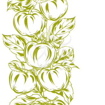 Seamless pattern with apples and leaves. Stylized hand drawn fruits.