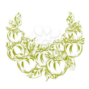 Decorative object with apples and leaves. Stylized hand drawn fruits.