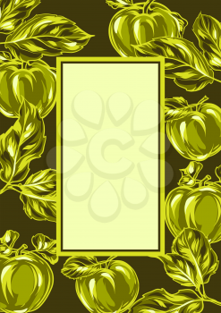 Frame with apples and leaves. Stylized hand drawn fruits.