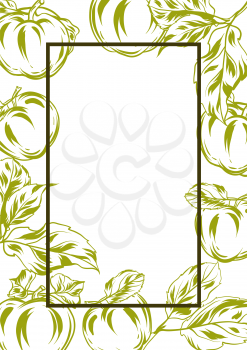 Frame with apples and leaves. Stylized hand drawn fruits.
