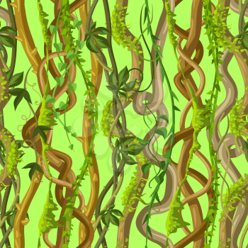 Twisted wild lianas seamless pattern. Jungle vines plants. Woody natural tropical rainforest.