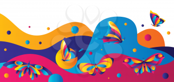 Banner design with butterflies. Colorful bright abstract insects.