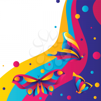 Background design with butterflies. Colorful bright abstract insects.