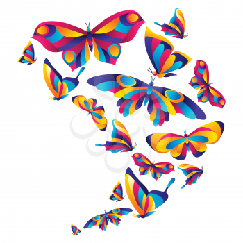 Background design with butterflies. Colorful bright abstract insects.