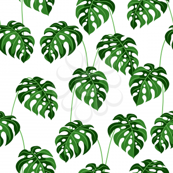 Seamless pattern with monstera leaves. Tropical jungle plants. Woody natural rainforest.