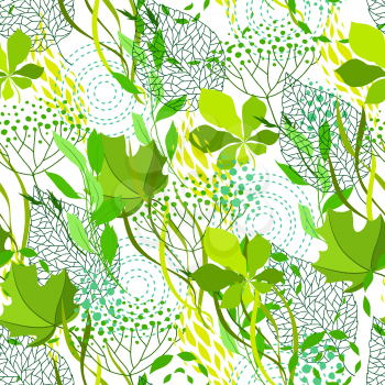 Seamless nature pattern with stylized green leaves. Nature illustration.