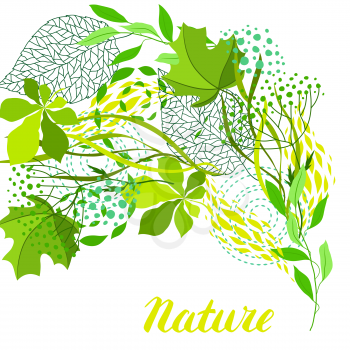 Background of stylized green leaves. Nature illustration.