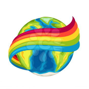 Happy Earth Day card. Globe with rainbow. Illustration on white background.