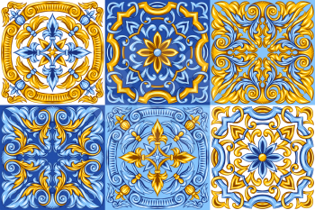 Portuguese azulejo ceramic tile pattern. Ethnic folk ornament. Mediterranean traditional ornament. Italian pottery, mexican talavera or spanish majolica.