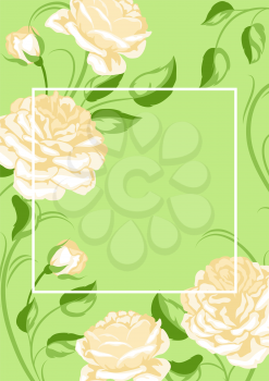 Background ith yellow roses. Beautiful decorative flowers, buds and leaves.