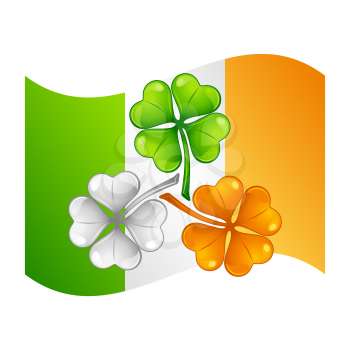 Saint Patricks Day illustration. Irish flag with clover. Festive national icon.