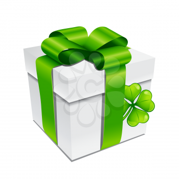 Saint Patricks Day illustration. Gift box with clover. Irish festive icon.